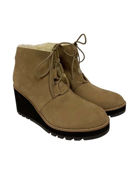 Eileen Fisher Shoes - Eileen Fisher Alphine Shearling Wedge Booties Women's 9.5 Tan Suede Lace Up NEW